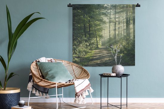Tenture murale - Tissu mural - Forêt - Chemin - Soleil - 90x90 cm - Tapisserie