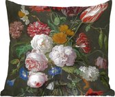 Sierkussens - Kussentjes Woonkamer - 40x40 cm - Stilleven met bloemen in een glazen vaas - Schilderij van Jan Davidsz. de Heem