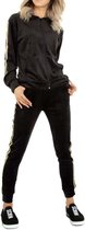 Dames huispak/vrijetijdspak velours met gekleurde bies L/XL 38-40 zwart/goud/zilver/rood