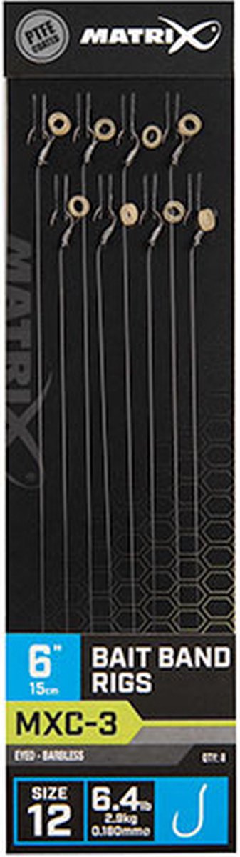 Matrix Onderlijn MXC-3 Bait Band Rigs 6” (15cm) Eyed - Barbless - Maat : Haak 16 van Matrix — afbeelding 2
