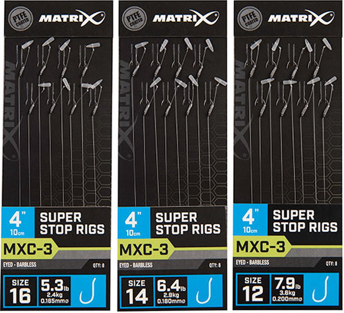 Matrix Onderlijn MXC-3 Super Stop Rigs 4” (10cm) Eyed - Barbless - Maat : Haak 16