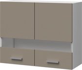 EXTRA - 80 cm hoge keukenkast met 2 glazen deuren - Kleigrijs mat