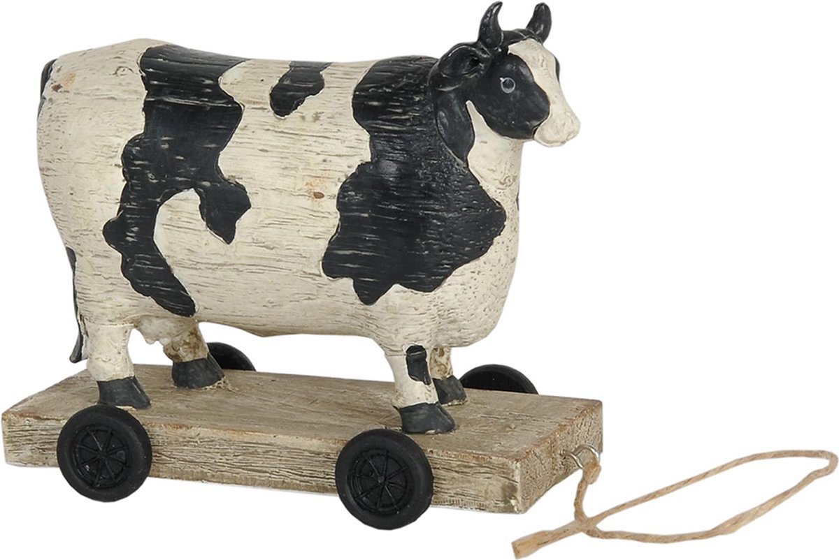 Clayre & Eef Beeld Koe 14x7x12 cm Wit Zwart Kunststof
