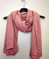 Lange dames sjaal Estelle effen geribbeld roze