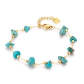 Twice As Nice Armband in goudkleurig edelstaal, turquoise natuursteentjes  17 cm+3 cm