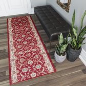 Tapiso Dubai Tapijt Loper Rood Bloemenprint Woonkamer Slaapkamer Hal Maat – 100x400