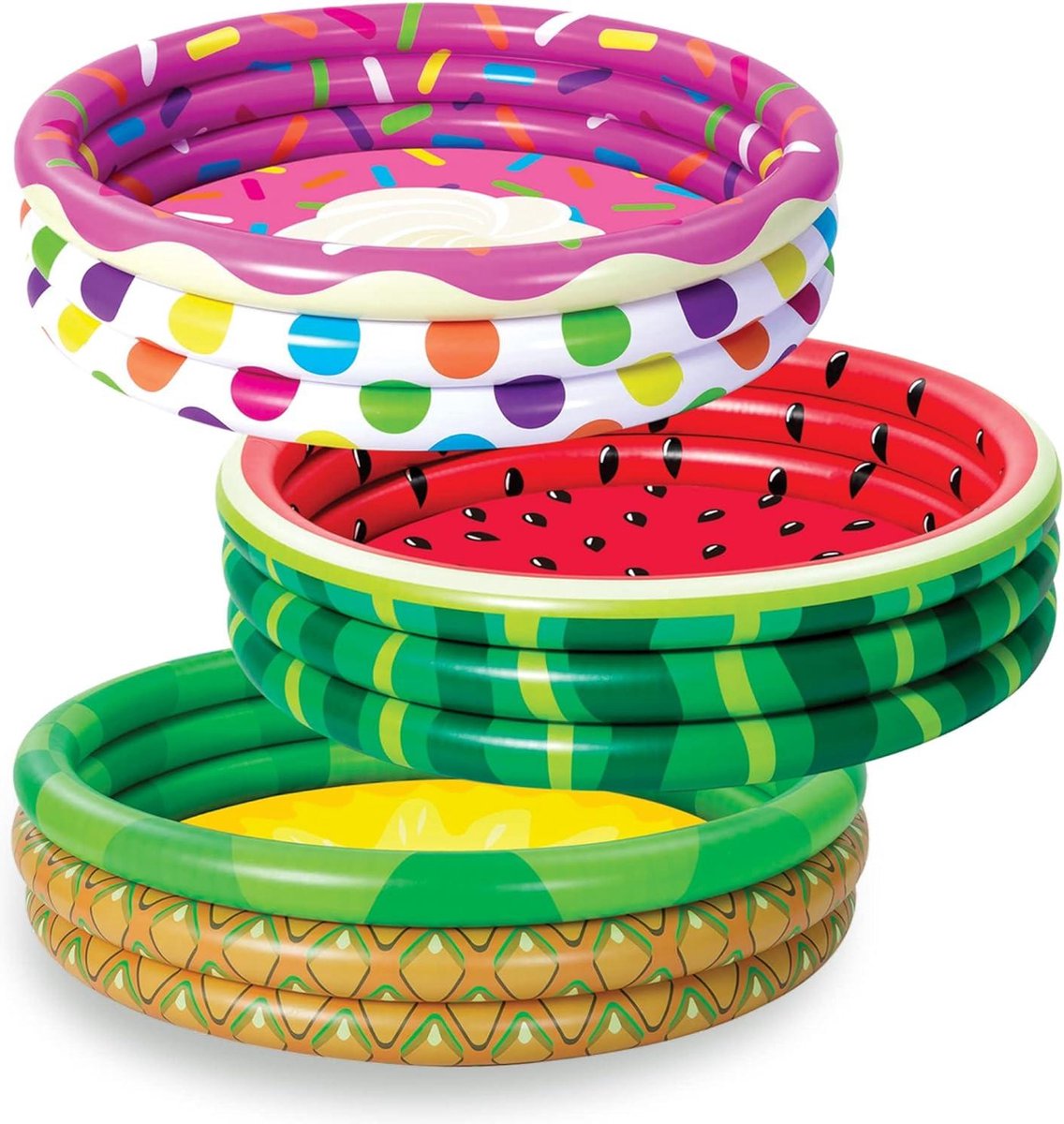 Image of 3 Pack 45"X10" Inflatable Kiddie Pools - Watermelon & Pineapple & Cupcake Design - Kids Summer Fun Indoor & Outdoor Water Pool - Baby Pool Pit Ball Pool