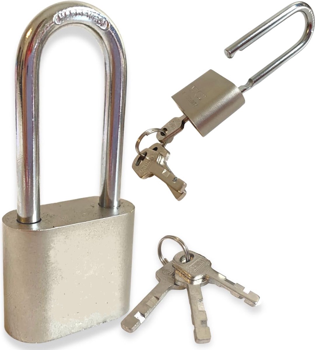Igoods Hangslot - Kofferslot - Lange Hangslot - Inclusief 3 Sleutels - Universeel - Grijs