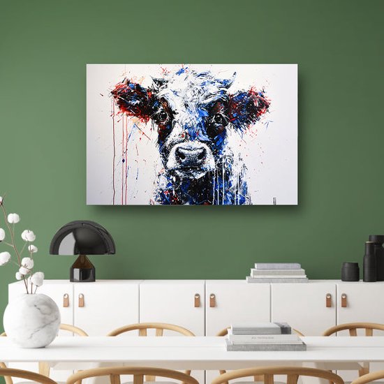 Tableau de vache - Portrait d'animal - Peintures sur toile Éclaboussures - Décoration murale industrielle - Peintures sur toile - Peintures sur toile 70x50 cm