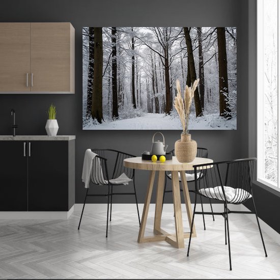 Portrait de forêt - Tableau nature - Peinture sur toile Neige - Tableau vintage - Peinture sur toile - Décoration salon toile 70x50 cm