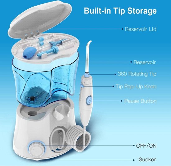 Hydropulseur Dentaire Avec 8 Buses – Jet D'eau 600ml Pour Une Hygiène Buccale Parfaite
