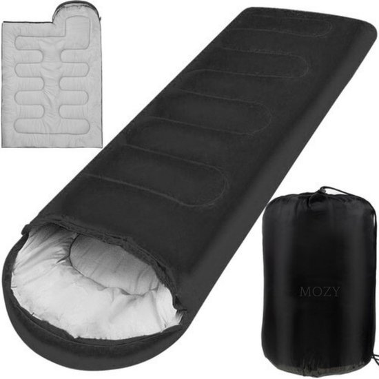 MOZY - Survival Slaapzak - Zwart - met Capuchon - 210 x 70 cm - Winddicht - Compact - Extra Warm - Waterdicht - Outdoor - Survival - Slaapzak - Kamperen - Camping - Hiken - Backpacken - Nood Slaapzak - Mummy Slaapzak - Mummyslaapzak