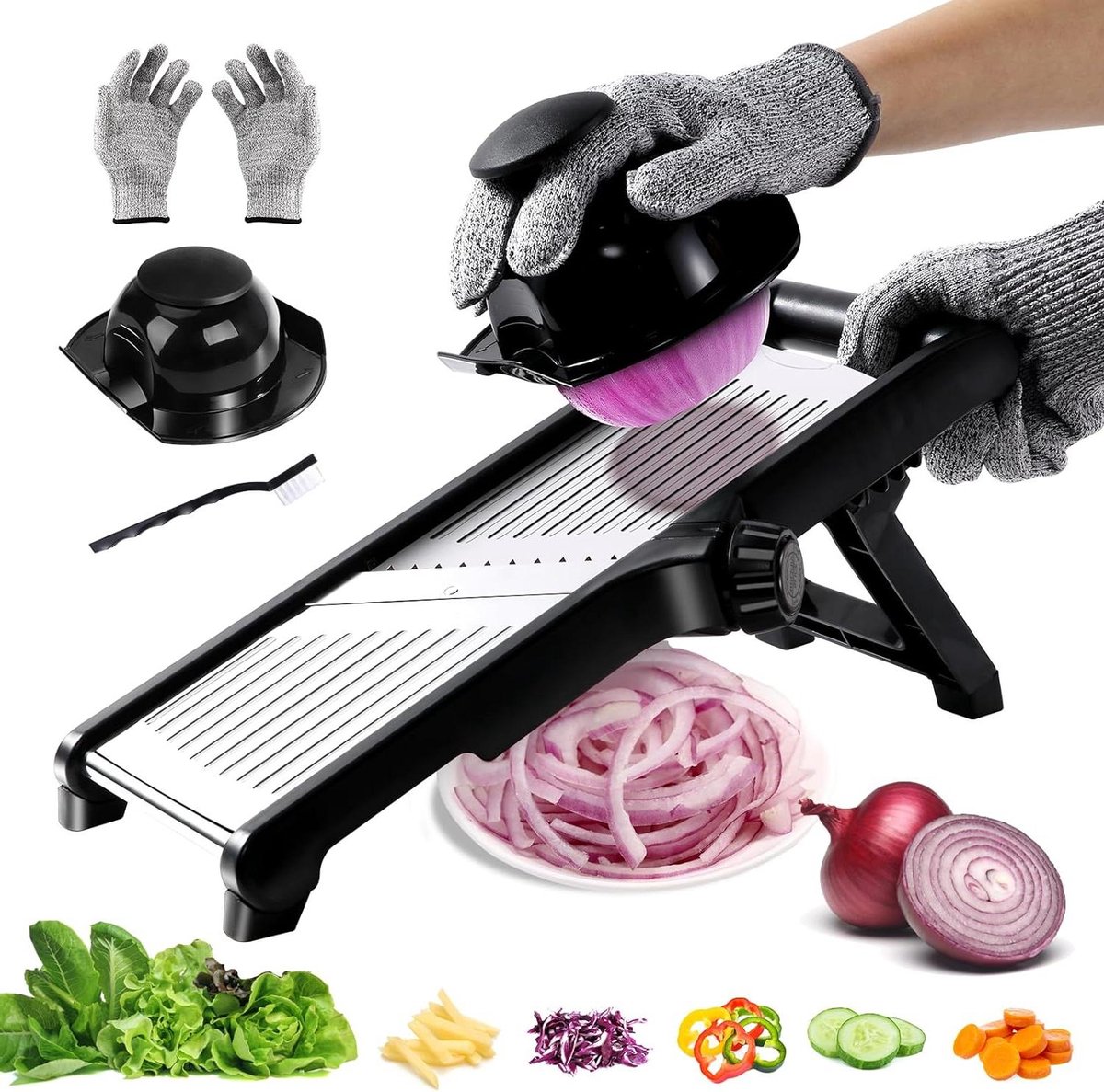 Mandoline Schaaf - Verstelbaar voor groenten en fruit - RVS - Inclusief  handschoenen | bol