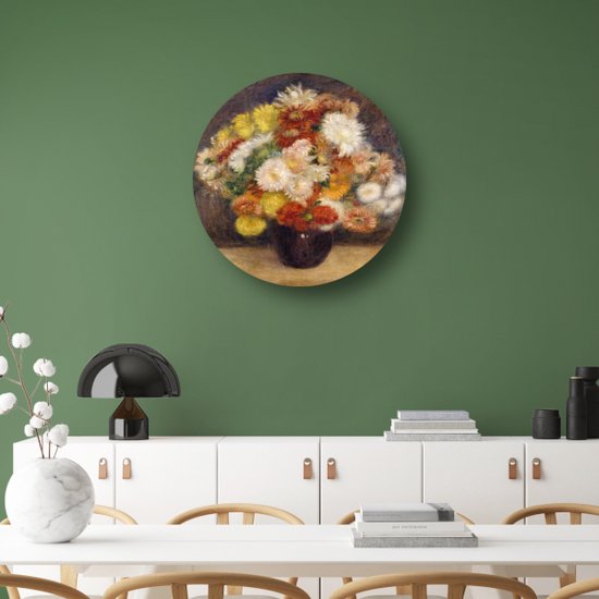 Chrysanthèmes dans un vase - Tableau Pierre-Auguste Renoir rond - Bols muraux chrysanthèmes - Bol mural Fleurs - Décoration salon industriel - Bols muraux - Décoration chambre cercle mural forex 70x70 cm