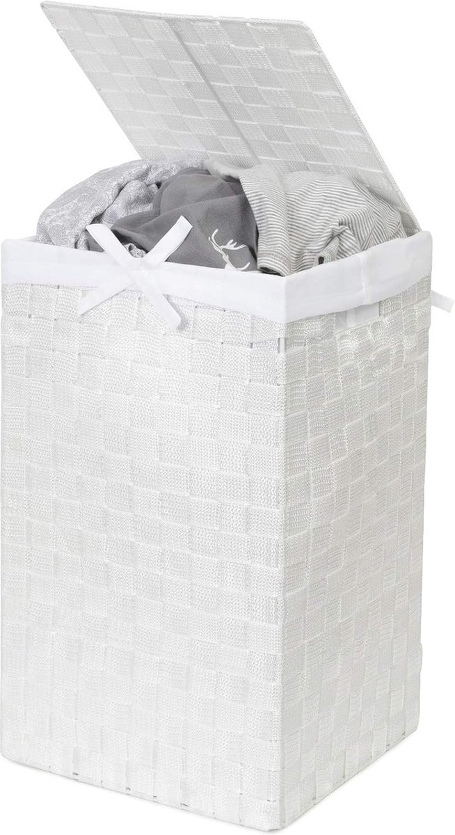 Goedkoopste Wasmand - wasmand met deksel en handgrepen - geweven design - uitneembare linnen voering