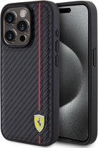 Ferrari Carbon Red Stripe Back Case - Geschikt voor Apple iPhone 15 Pro (6.1") - Zwart