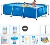 Intex Rechthoekig Frame Zwembad - 260 x 160 x 65 cm - Blauw - Inclusief Chloor - Chloordrijver - Testrips - Reparatiesetje - Scrubborstel - PH-waarde - PH-waarde - Thermometer