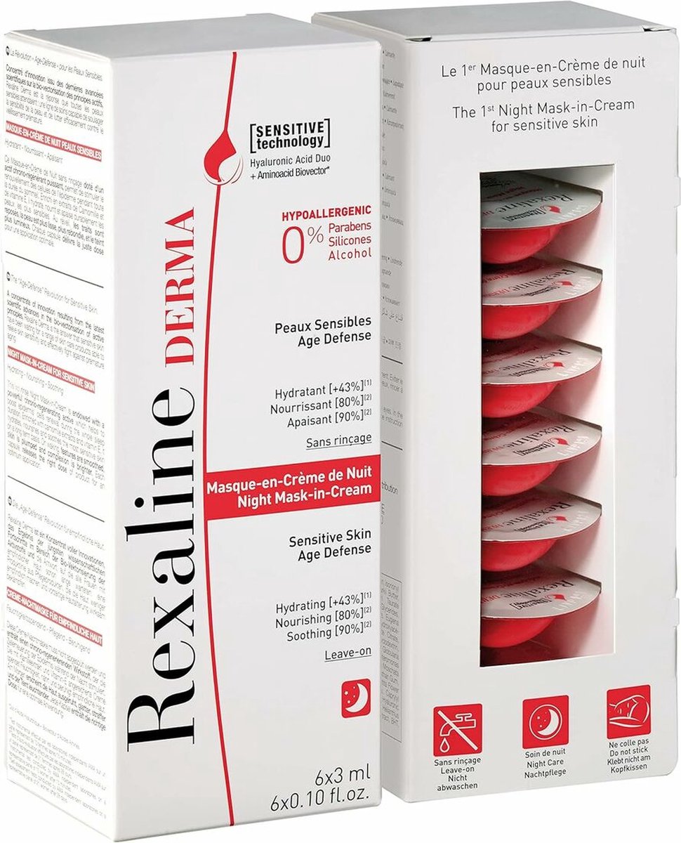 Hydrateren Nachtmasker Rexaline Derma 3 ml x 6 Gevoelige huid