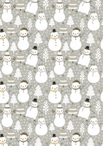 Inpakpapier Kerst Snowman Grijs- Breedte 60 cm - 200m lang