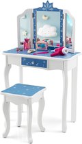 SureDeal® - Make-Up tafel - Kinderen - Kaptafel - Met Krukje - 2-In-1 - Bureau - Spiegels - Blauw - 59x29x99 cm cm - Speelgoed - Meisje - Cadeau