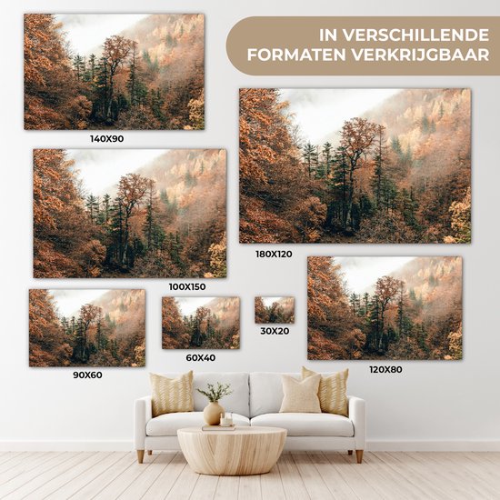 Peinture sur toile 180x120 cm - Décoration murale Nature - Forêt - Brouillard - Automne - Décoration murale salon - Décoration chambre - Accessoires de chambre - Peintures