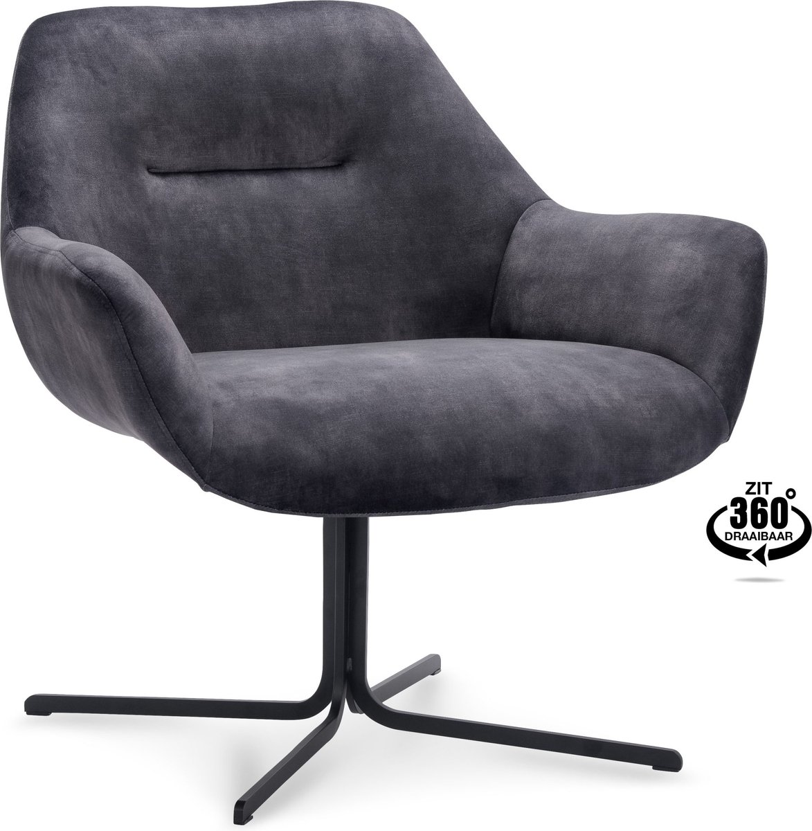 Icon Living - Fauteuil Alba - Draaivoet Zwart - Velours Adore Anthracite