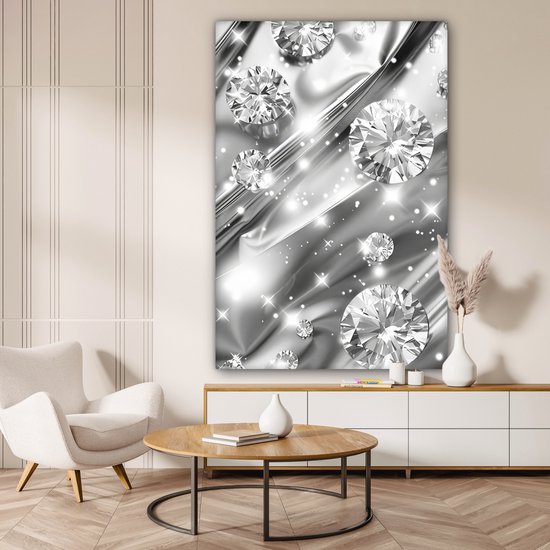 Peinture sur toile 120x180 cm - Décoration murale Abstraite - Diamant - Luxe - Moderne - Argent - Décoration murale salon - Décoration chambre moderne - Tableaux abstraits