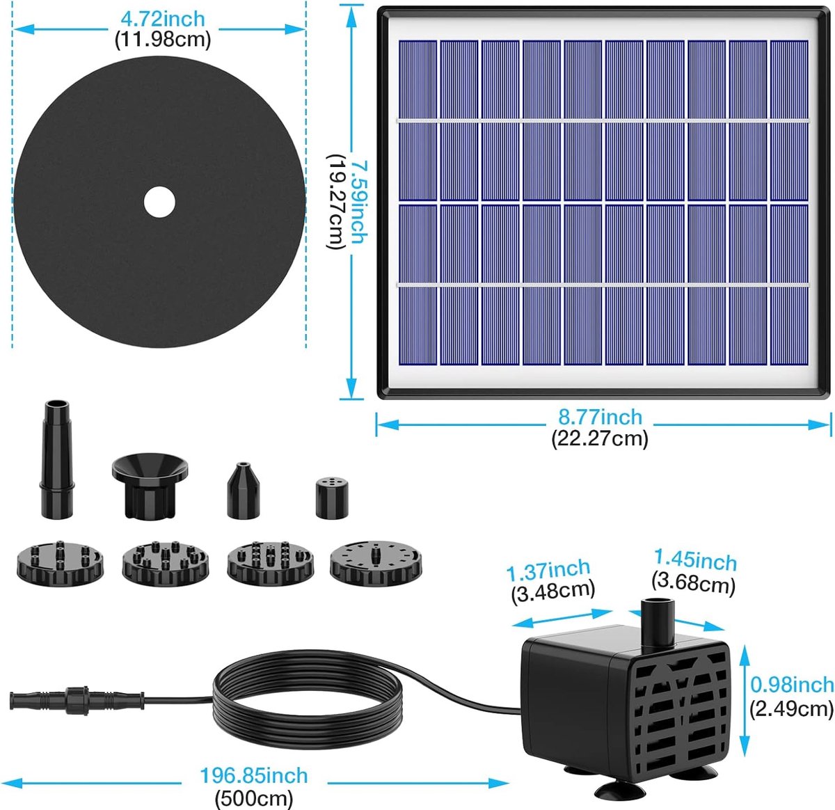 POPOSOAP Fontein op zonne-energie met filter, 6,5 W fontein op zonne