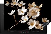 KitchenYeah® Inductie beschermer 80x52 cm - Bloemen - Wit - Goud - Afdekplaat voor kookplaat - Bescherming inductieplaat mat - Beschermplaat - Beschermmat inductiekookplaat - Keuken accessoires