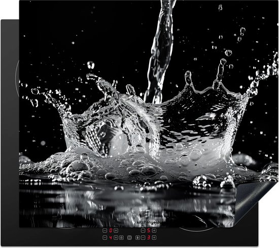 KitchenYeah® Protection plaque induction 59x51 cm - Éclaboussures d'eau - Noir - Blanc - Protege plaque de cuisson - Couvre plaque induction - Protecteur d'induction - Cuisine