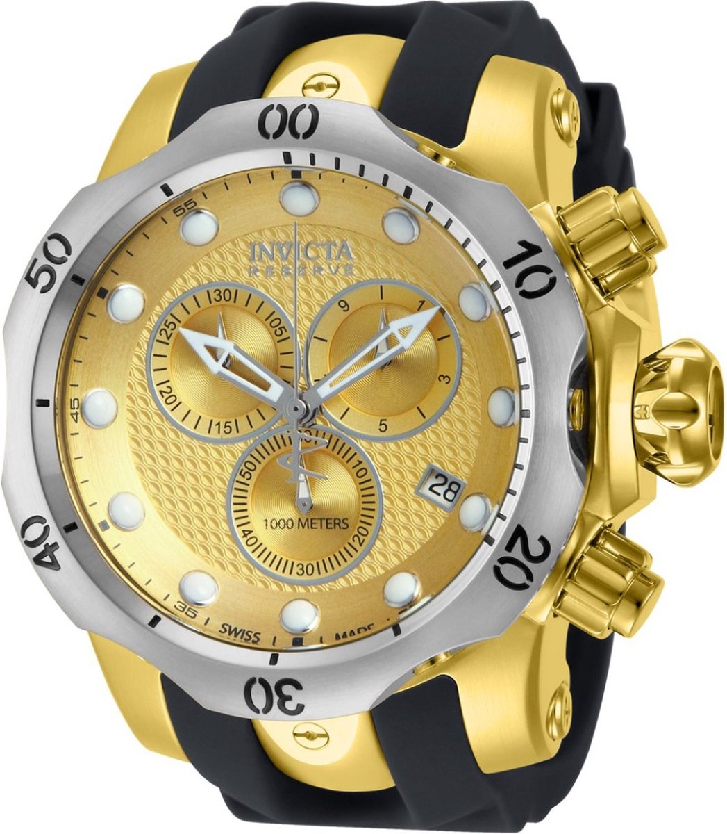 Invicta Venom 16151 Heren Horloge - Waterdicht - Analoog - Quartz Uurwerk - Roestvrij Staal met gouden Wijzerplaat -54mm