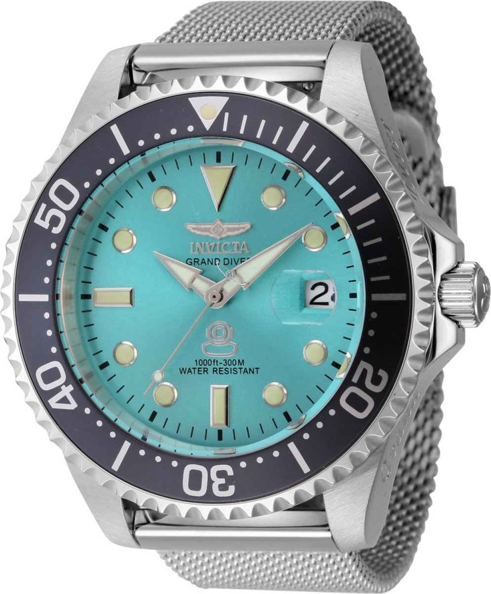 Invicta Grand Diver 45804 Heren Horloge - Waterdicht - Analoog - Automatisch Uurwerk - Roestvrij Staal met blauwe Wijzerplaat - 47mm