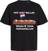 Grappig T-Shirt Heren Dames - Mij niet bellen behalve voor frikandellen - Zwart - Maat XL