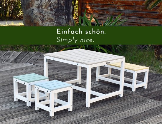 WONDERMAKE® Design kinderzitgroep buiten tuin hout met hoes, kinderzitgroep binnen picknickgroep vanaf 3 jaar, wit kleurrijk van WONDERMAKE — afbeelding 2
