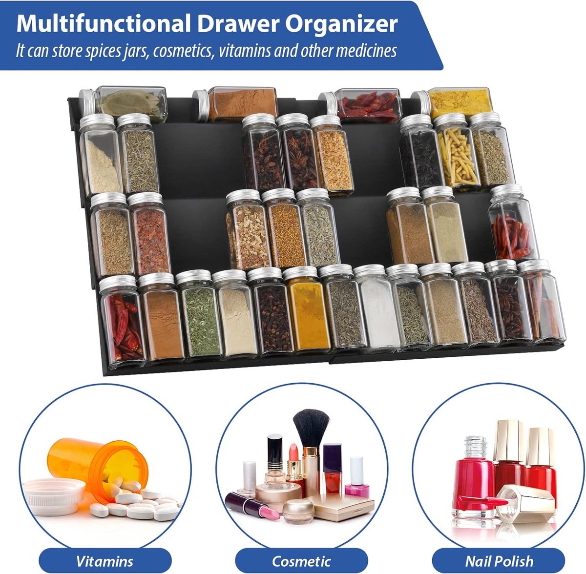 Verstelbare kruidenlade organizer van 30 tot 60 cm - efficiënte Verstelbare kruidenlade organizer van 30 tot 60 cm - efficiënte