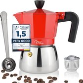 Induction Espresso Machine 3 6 9 Cups Aluminium Mocha Jug Stainless Steel Espresso Jug Espresso Maker Set incl. Spoon Brush (Red 9 Cups (400 ml)