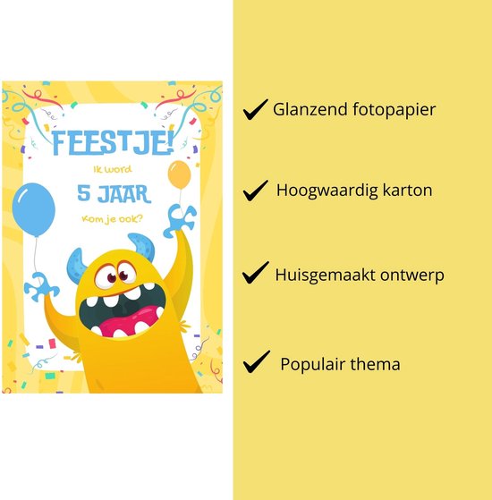 Invitation à une fête d'enfants - Fête d'enfants - Invitations - Anniversaire - Enveloppes incluses - Conception et impression propres - Carte de vœux - Cinquième anniversaire - 20 pièces - A6