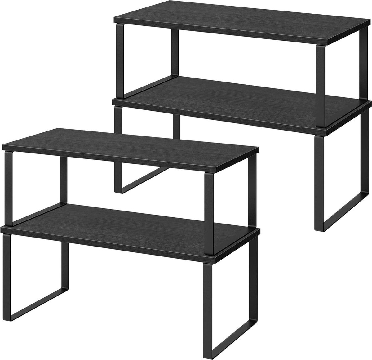 Spice Rack Organiser Set of 4 Expandable Small Shelf Metal & Wood Black