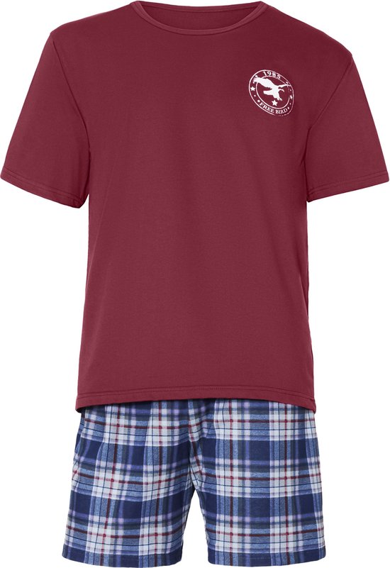 Timone TI-TI30-108-PJ Heren Pyjama - ronde hals - korte mouwen - korte broek - Katoen - Wijn/Geruit1 - S