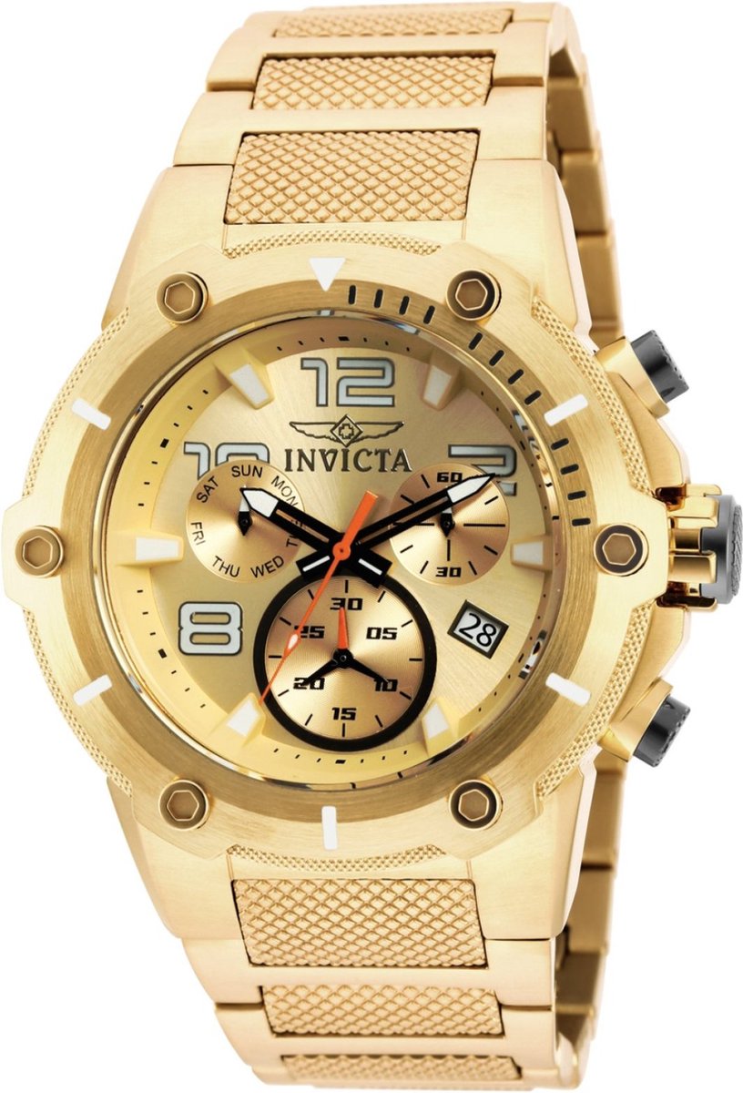 Invicta Speedway 19529 Heren Horloge - Waterdicht - Analoog - Quartz Uurwerk - Roestvrij Staal met gouden Wijzerplaat - 51mm