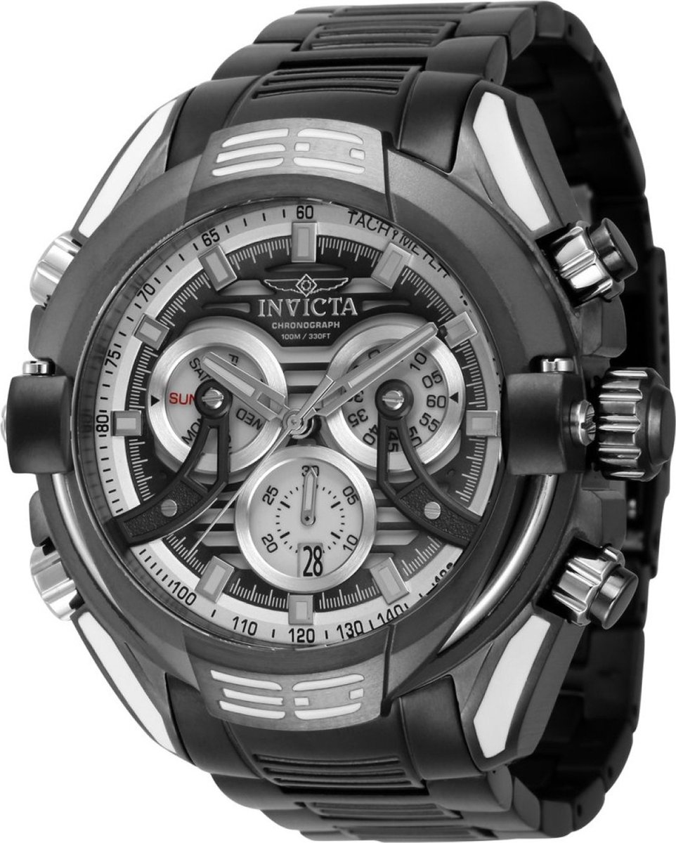 Invicta S1 Rally 37528 Heren Horloge - Waterdicht - Analoog - Quartz Uurwerk - Roestvrij Staal met zwarte Wijzerplaat -54mm