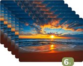 Set de Table - Napperons de Table en Plastique - Mer - Coucher de Soleil - Plage - Nuages - Oranje - 45x30 cm - 6 pièces - Résistant à la Chaleur - Antidérapant - Pad - Amovible