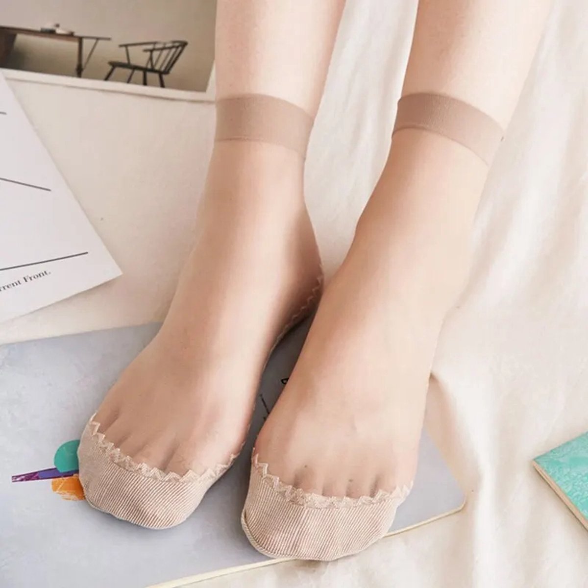 Sara Shop 10 Paar Zomersokken dames Dames Sokken Ademende sokken Mesh Sokken Sokken dames transparant Sokken Sokken dames sneaker Sokken dames Beige