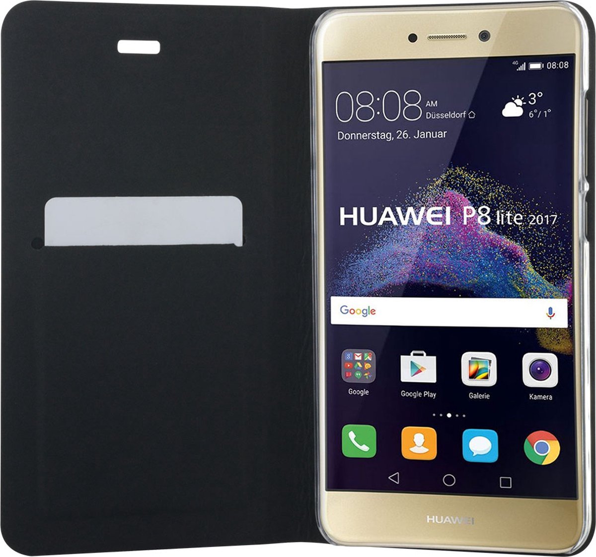 Bigben Connected, Hoesje geschikt voor Huawei P8 Lite 2017 - Folio met Standaard & Kaarthouder, Zwart