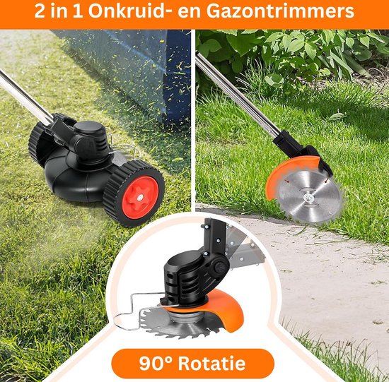 Zweefmaaier - Bosmaaier Electrisch - Grastrimmer met Accu - Grasmaaier - Handmaaier met Wielen - Zwart met Rood van Merkloos	 — afbeelding 5