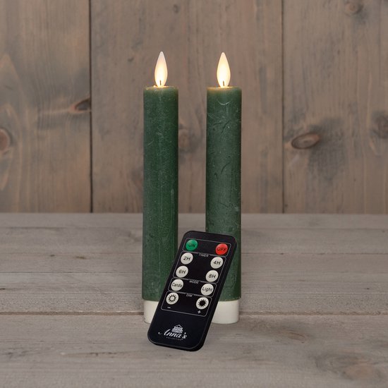 Bougies de dîner LED Anna's Collection - 2x pcs - vert jade - 18 cm - avec télécommande
