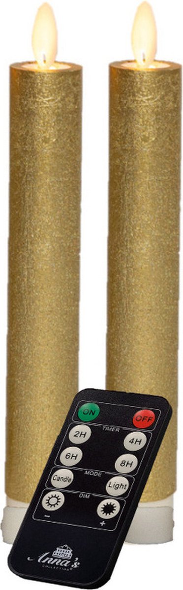 Anna's Collection LED dinerkaarsen - 2x st - goud - 18 cm - met afstandsbediening Goudkleurig