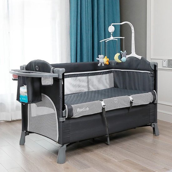 Lit De Bébé Portable Avec Jouets - Lit Voyage Pliable Anti-Moustique 0-18 Mois (Bleu Ciel)