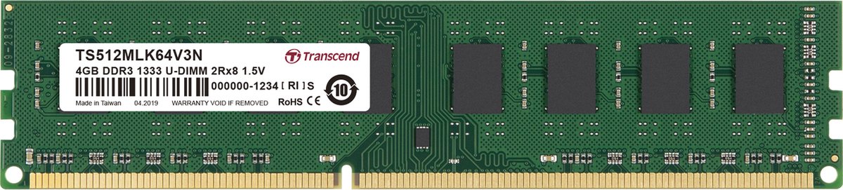 Transcend TS512MLK64V3N geheugenmodule 4 GB 2 x 8 GB DDR3