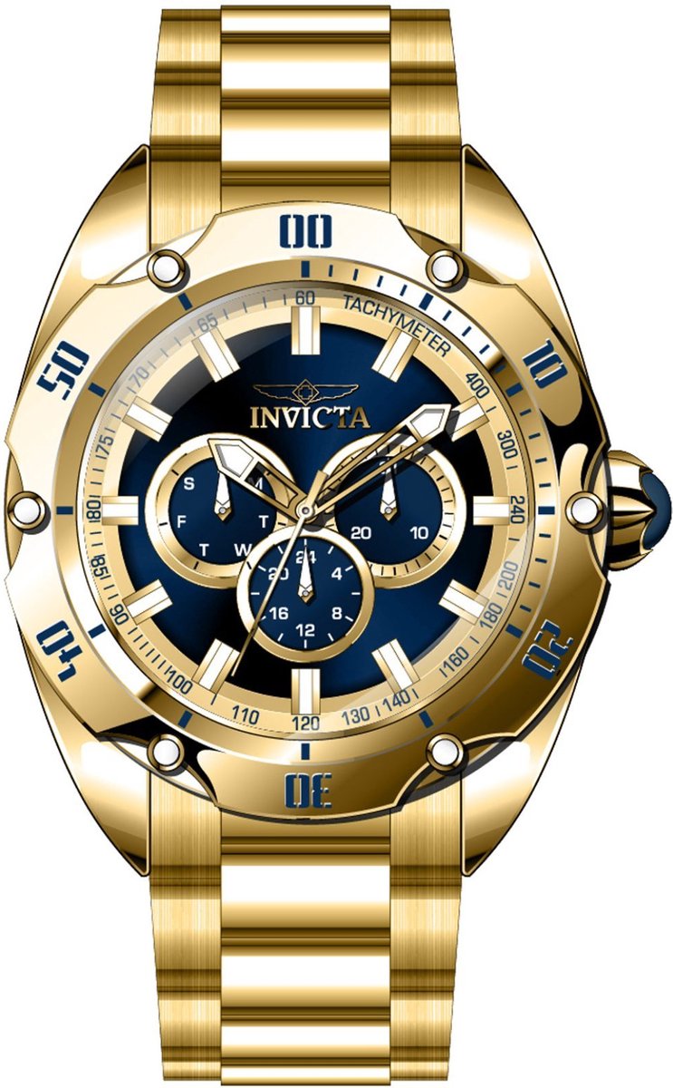 Invicta Venom 45732 Heren Horloge - Waterdicht - Analoog - Quartz Uurwerk - Roestvrij Staal met blauwe Wijzerplaat -50mm